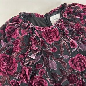 Salt Women's Midi Floral Dress Velvet Burnout Flutter Sleeves Waist Ruffle Sz Sm